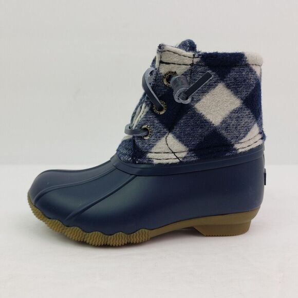 Sperry Top Sider Saltwater Toddler Size 8 Blue Plaid Wool Waterproof Duck Boots - Picture 3 of 12